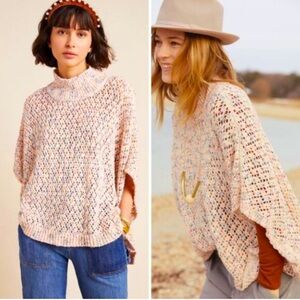 New Anthropologie Akemi + Kin Hattie Crochet Sweater Knit Poncho Orange Purple